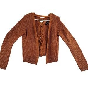Derek Heart Women Orange Knit‎ Cable Back Cardigan Sweater Medium